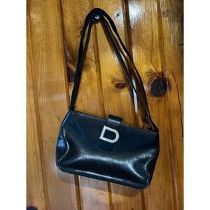 Vintage 90s 2000s DKNY Minimalist Black Leather Shoulder Bag - Baguette Purse -